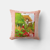 水彩英語コテージ赤白チェック クッション (正面)