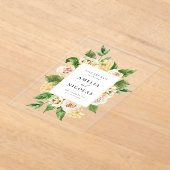 水彩英語バラフローラフレーム日付を保存 アクリル招待状 (レイダウン)