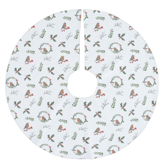 水彩英語ロビンクリスマスホリデーギフト ブラッシュドポリエステルツリースカート (正面)