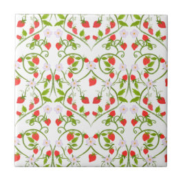 水彩苺の花模様 タイル