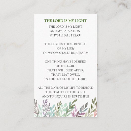 水彩茎葉葬儀祈りの言葉カード 名刺 (裏面)