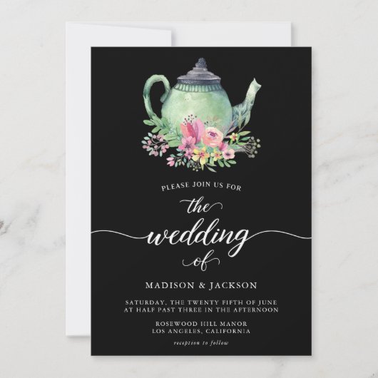 水彩茶パーティーテーマ結婚式招待状 招待状 (正面)