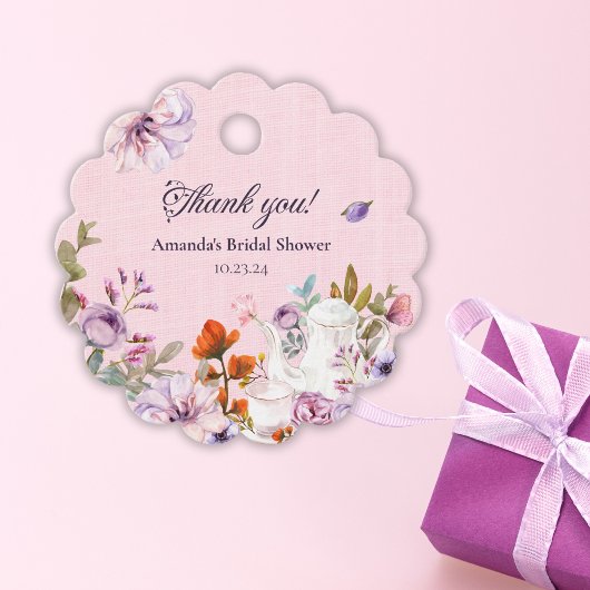 水彩茶パーティーブライダルシャワーありがとう フェイバータグ