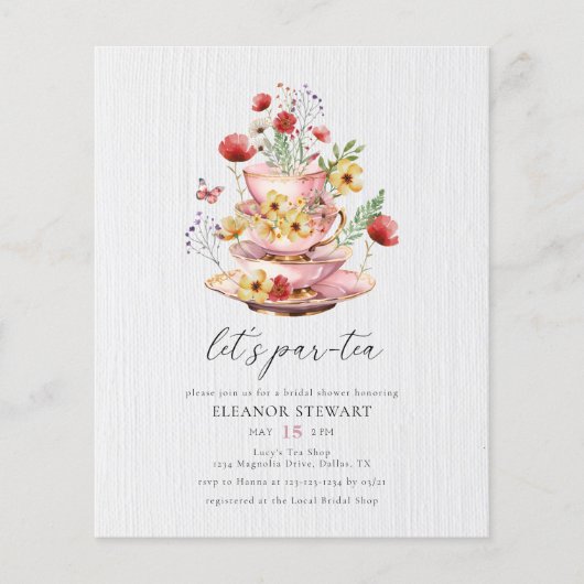 水彩茶パーティーブライダルシャワー招待 チラシ (正面)