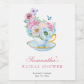 水彩茶パーティーブライダルシャワー ワインラベル (シングルラベル)