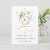 水彩茶会の子供の誕生日パーティー 招待状 (スタンド正面)