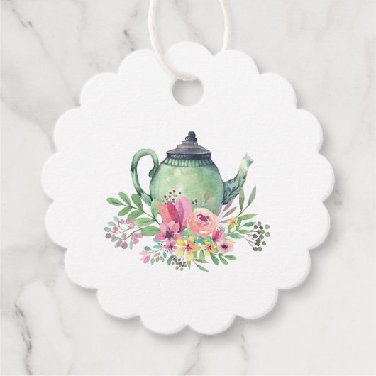 水彩茶器と花のティーパーティー フェイバータグ (正面)