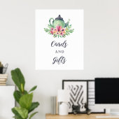 水彩茶壶卡片和礼物雨 shower 标志 ポスター (ホームオフィス)