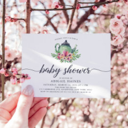 水彩茶壶婴儿淋浴 招待状