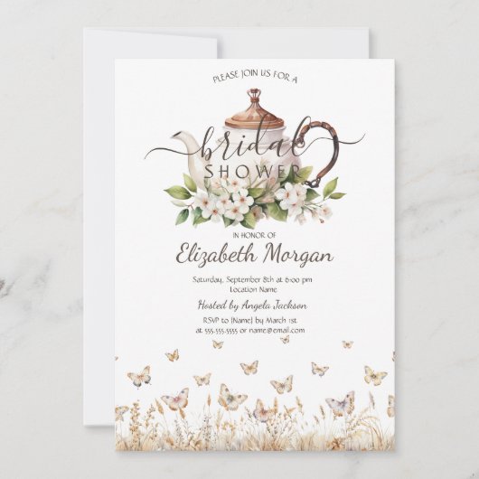 水彩茶碗草原蝶々 招待状 (正面)