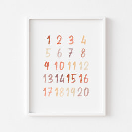 水彩茶色のニュートラル番号の教育プリント ポスター