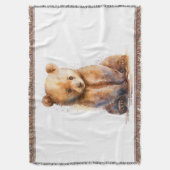 水彩茶色のベビークマ、座って可愛いクマの子 スローブランケット (正面縦)