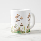 水彩茶色の森のキノコ ジャンボコーヒーマグカップ (正面右)