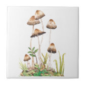 水彩茶色の森のキノコ タイル (正面)