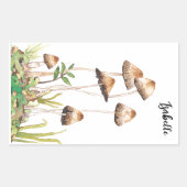 水彩茶色の森のキノコ 長方形シール (正面)
