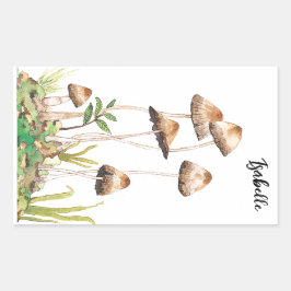 水彩茶色の森のキノコ 長方形シール