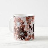 水彩茶色の灰色の花の模様。 コーヒーマグカップ (正面左)