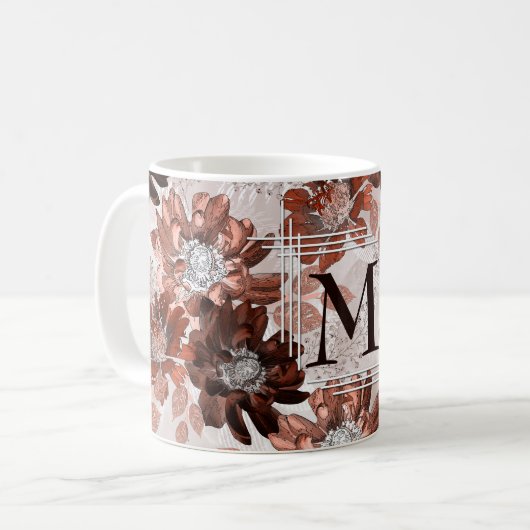 水彩茶色の灰色の花の模様。 コーヒーマグカップ (正面左)