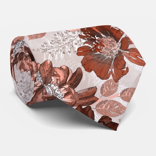 水彩茶色の灰色の花の模様。 ネクタイ (ロール)