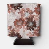 水彩茶色の灰色の花の模様。 缶クーラー (正面)