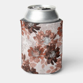 水彩茶色の灰色の花の模様。 缶クーラー (缶裏面)