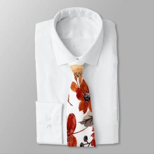 水彩茶色の花柄 ネクタイ (タイ)