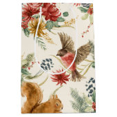 水彩茶色ピンクのウッドランド動物のパターン ミディアムペーパーバッグ (正面)