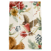 水彩茶色ピンクの森の動物パターン ミディアムペーパーバッグ (裏面)