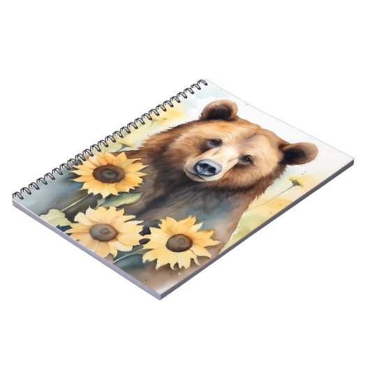 水彩茶色絵を描のクマとヒマワリ ノートブック (左側)