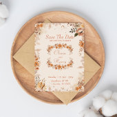 水彩茶色花の結婚式延期のお知らせ 招待状