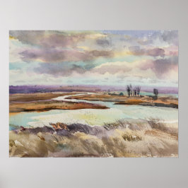 水彩草原の風景。ウクライナアート ポスター