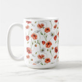 水彩草原罂粟花和白色野花 コーヒーマグカップ (左)