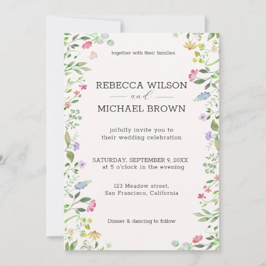 水彩草原花卉婚礼请柬 セーブザデート (正面)