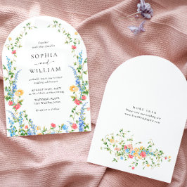 水彩草原野花波ヘミア風ウェディング 招待状