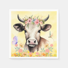 水彩草地の牛の花紙 スタンダードカクテルナプキン