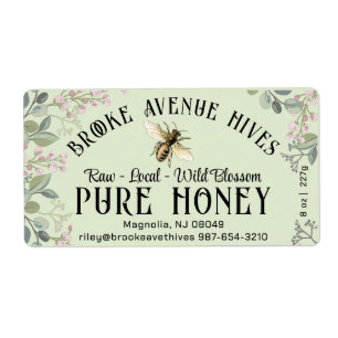 水彩草花とミツバチ蜂蜜ラベル ラベル