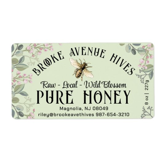 水彩草花とミツバチ蜂蜜ラベル ラベル (正面)