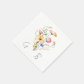 水彩草花モノグラム結婚ズ スタンダードカクテルナプキン (角)