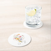 水彩草花モノグラム結婚ズ ラウンドペーパーコースター (インサイチュ)