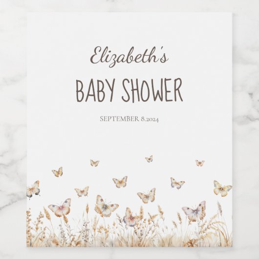 水彩草蝶 ワインラベル (シングルラベル)