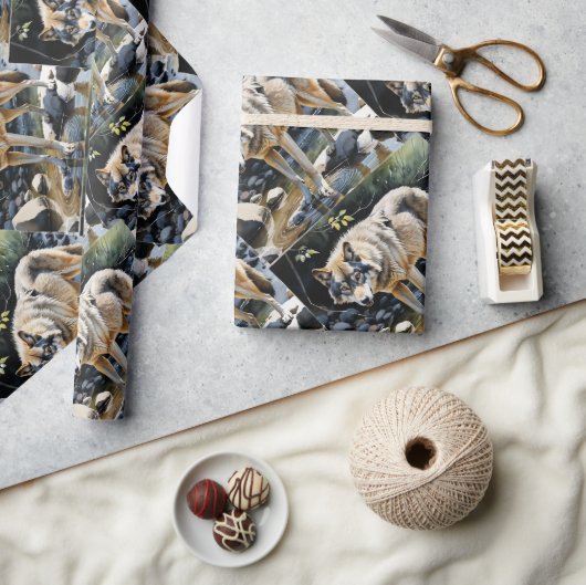 水彩荒野ウルフアニマル自然 ラッピングペーパー (クラフト)