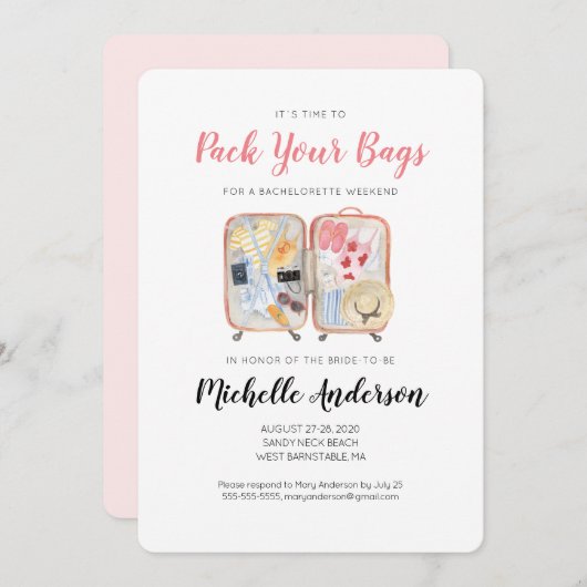 水彩荷物バチェロレッテ週末招待状 招待状 (正面/裏面)