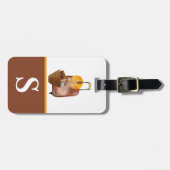 水彩荷物、ブラウン、イエローキッドのイニシャル ラゲッジタグ (正面横)