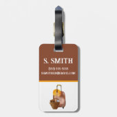 水彩荷物、ブラウン、イエローキッドのイニシャル ラゲッジタグ (裏面縦)