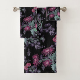 水彩菊の花フローラインクプリント バスタオルセット