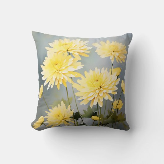 水彩菊オンライトイエローメドウ クッション (正面)