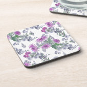 水彩菊ピンク小花グリーン コースター (左側)