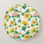 水彩菊黄色の花（グレ） ラウンドクッション (裏面)