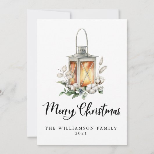 水彩華やかなクリスマスコットングリーンランタン (正面)