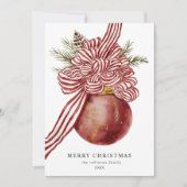 水彩華クリスマスレッドボウオーナメントグリーン シーズンカード (正面)